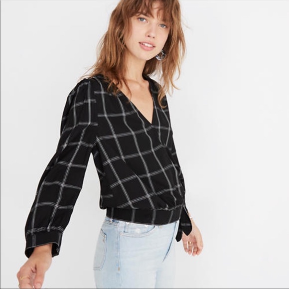 Madewell Wrap Top In Window Pane M - Picture 3 of 6